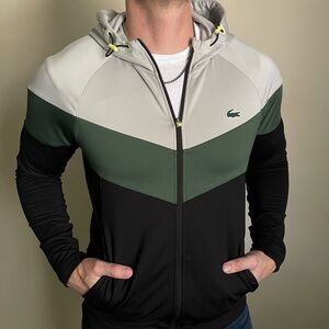Lacoste Men's Black, Gray, and Green Hooded Jacket